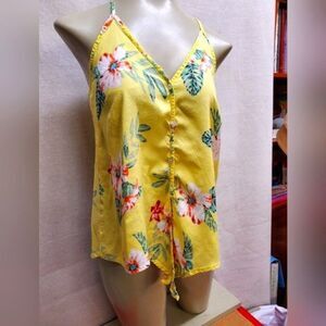 Yellow String top in yellow and floral Tie Front by Japna in Size S